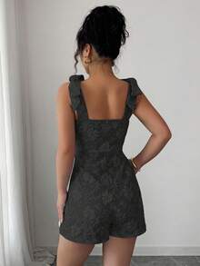 Elenzga 女士无袖方领蝴蝶结纹理面料连体裤，适合音乐节 - 黑色 - 查看 2