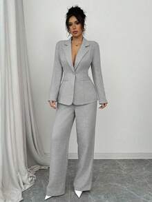 Elenzga 2 件女士优雅粉色西装套装 - 西装外套和配套裤子，适合办公室、商务、派对、情人节约会 - 黑與白 - 查看 4