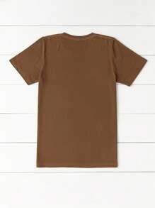 EMERY ROSE 骷髅女孩标语圆领短袖时尚大码女式T恤 - 咖啡棕 - 查看 2