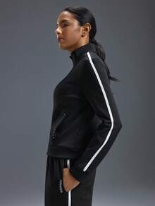 Powerista Chaqueta deportiva de manga larga con cremallera y cuello de capa de aire, corte holgado para mujer - Negro - Ver 5