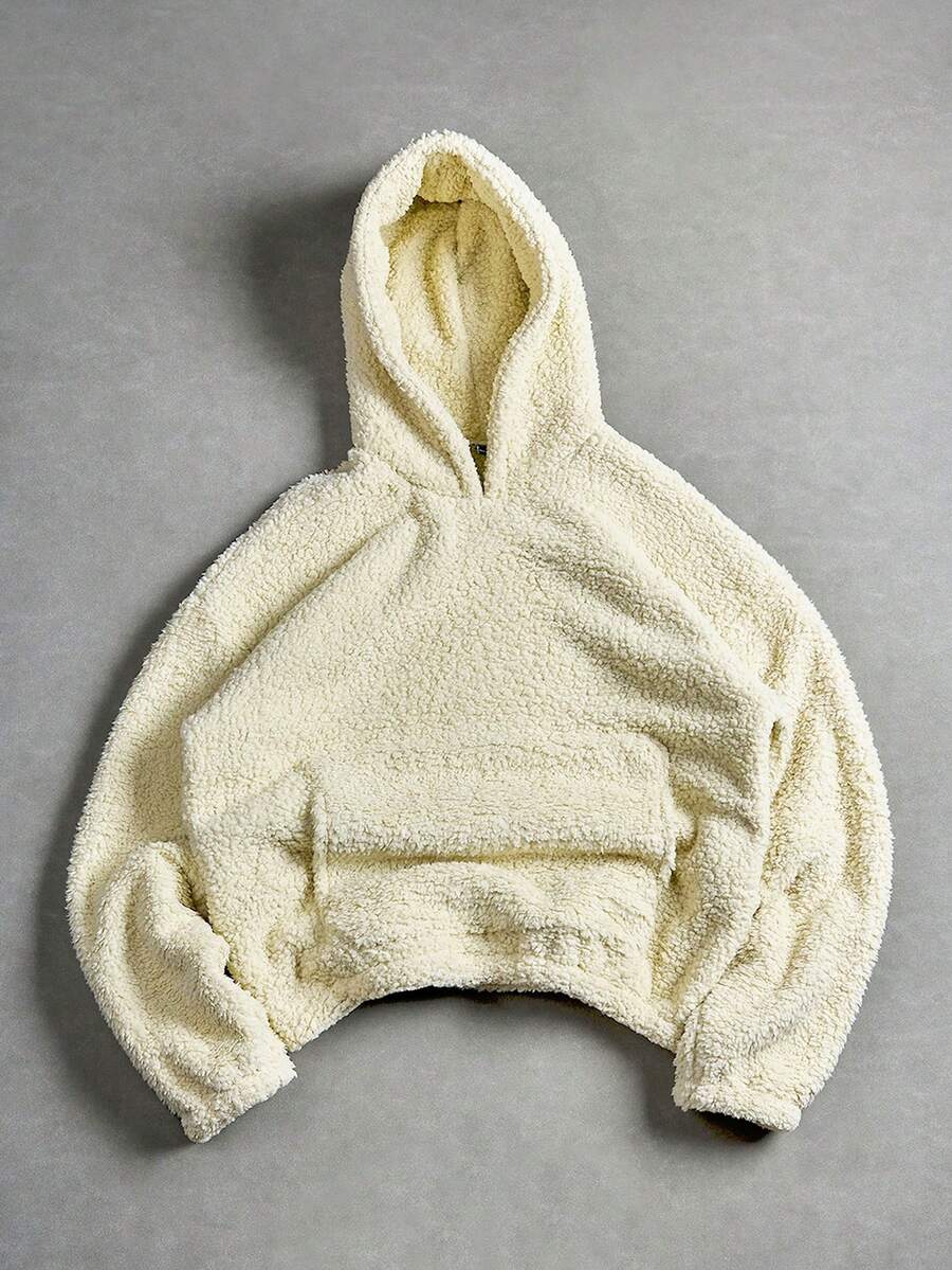 Manfinity EMRG Áo hoodie dài tay có túi màu trơn, dáng rộng, thường ngày cho nam, mùa thu - Màu be - Xem 1