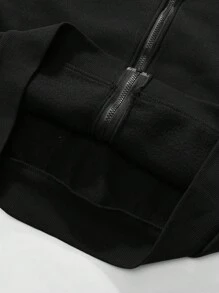 Manfinity EMRG Men Zip Up Drawstring Thermal Lined Hoodie Without Tee, Plain, Long Sleeve, Zipper Hoodie, Casual, Boyfriend Gift, Fall/Winter - Black - View 5