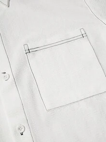 Claim Dot Men's Solid Color White Short Sleeve Single-Breasted Casual Button Up Shirt - White - View 7