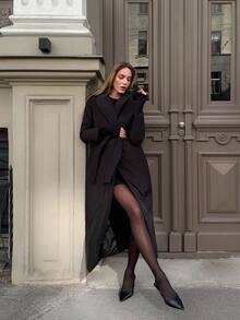 MOTF PREMIUM 女士纯色系腰带长款冬季大衣 - 黑色 - 查看 6