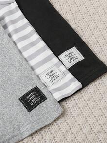 SHEIN Playful Pals Bộ trang phục mùa hè 6 món cho bé trai/bé gái, gồm 3 màu: Đen, Trắng, Áo không tay và quần short kẻ sọc, Thoải mái, Thường ngày, Đa năng và Thích hợp để mặc hàng ngày - Xám - Xem 7