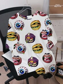 MADBALLS X SHEIN 男士卡通眼球图案圆领短袖T恤 - 白色 - 查看 1