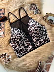 SHEIN Bare Chapter 1 pieza Sujetador inalámbrico de mujer con estampado de leopardo, adecuado para el verano