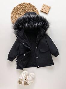 Emery Rose Kids Emery Rose Kids 女婴可爱黑色保暖内衬连帽外套，百搭秋冬 - 黑色 - 查看 5