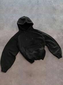 Áo nỉ dài tay có mũ trùm đầu dáng rộng thoải mái dành cho nữ mặc hàng ngày và ngoài trời - màu đen - Xem 2