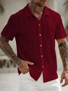 Manfinity RSRT 3 piezas Camisas de punto de manga corta casual y arrugada para hombres, para verano y vacaciones - Rojo - Ver 4