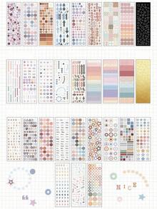 SHEIN 彩色卡基础贴纸书，极简主义高美感计划簿材料，数字和圆点手工DIY贴纸学校用品