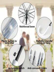 婚礼伞 大伞面 透明 自动开合 防风防水 带白色J型钩手柄 适用于新郎新娘摄影 高尔夫 户外活动 派对用品 - 彩色 - 查看 5