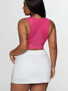 Rhythm Era Plus Size Women Seamless Sports Camisole, Pink Sexy Racerback Tank Top For Casual, Fitness, Yoga, Outdoor Daily Wear Orange Glowmode