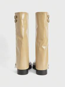 Sugerpunk Sepatu Bot Fashion Wanita dengan Desain Gesper, Sol Tebal, Hak Tinggi, Panjang Setengah Betis, Cocok untuk Pemakaian Sehari-hari - Khaki - View 4