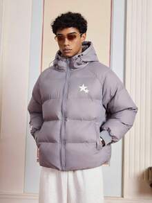 SWAVVY Áo khoác trùm đầu in hình ngôi sao thường ngày dành cho nam, mùa đông - Xám - Xem 6