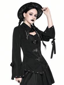 ROMWE Gothic Cross Pendant Slim Fit Women Shirt For Halloween - Black - View 7