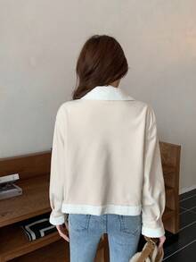 SHEIN Teen Girls Winter Jacket, Girl Loose Zip-Up Lined Casual Jacket, Autumn/Winter Streetwear - Beige - View 2