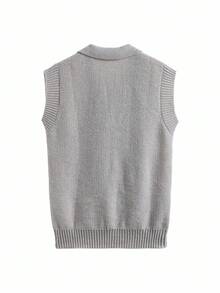 Chillumni Gilet casual in maglia a tinta unita con colletto alla coreana, ampio e versatile, adatto per l'autunno, da uomo