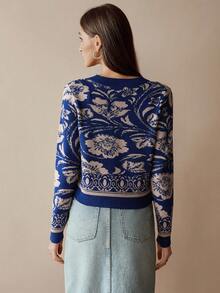 Florisole Vintage Jacquard Knit Long Sleeve Cardigan Fall Winter Cloth For Women