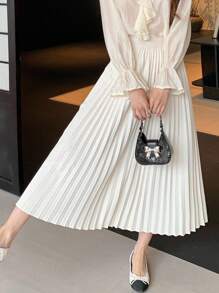 Váy xếp ly đơn sắc, cơ bản, thanh lịch, đa năng cho bé gái tuổi teen, mùa xuân, mùa hè và mùa thu - Màu be - Xem 5