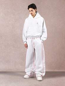 SUMWON Hochtaillierte weite Sweathose mit kontrastierenden roten Nähten, Kordelzug Taille, entspannte Loungewear Jogginghose, Wintermode Komfort Bekleidung