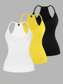 SHEIN LUNE Bộ đồ thể thao thường ngày cổ chữ V cỡ lớn 3 món, bao gồm áo ba lỗ - Nhiều màu - Xem 1
