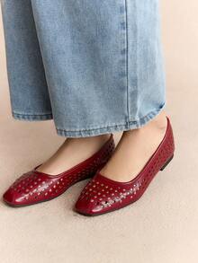 Rosivie 2025 Spring/Autumn New Arrival High-End Commuting Hollow-Out Casual Comfortable Versatile Women Flat Shoes - Burgundy - View 2