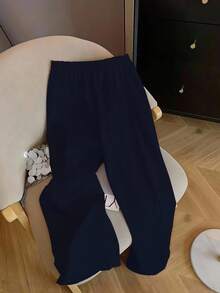 SHEIN EZwear 女士休闲海军蓝马匹图案阔腿裤，适合夏季，适合度假 - 藏蓝色 - 查看 4