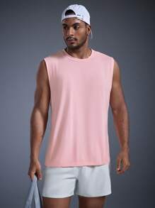 DRIFTMERE 2025 男士时尚休闲宽松圆领无袖嘻哈街头风背心 - 淺粉色 - 查看 7