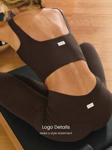 GLOWMODE 26英寸FeatherFit™罗纹无前缝侧袋高腰紧身裤低冲击瑜伽普拉提工作室日常休闲装 - 巧克力棕 - 查看 5