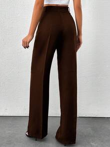 EURMUSE Women's Solid Color High Waisted Wide Leg Pants - Brown - View 2