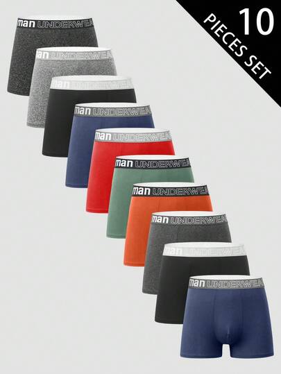10pcs Men's Soft Breathable Comfortable Letter Waistband Briefs  Multipack Underwear