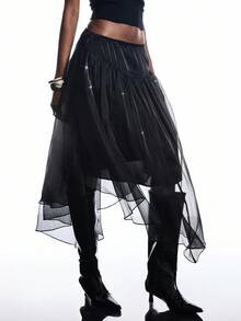 LYSMO Chân váy lưới thanh lịch thời trang dành cho nữ - màu đen - Xem 4