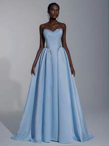 Elitara Elegantes gestricktes Patchwork-Satin-Bustier-Baskenrock mit Taillenbund, luxuriöser 3D-Strass, superweiter A-Linie-Rock mit verstellbarem Rückenbindung, geeignet für Date, Party, Hochzeit, Urlaub, Schulanfang, formelle Gala