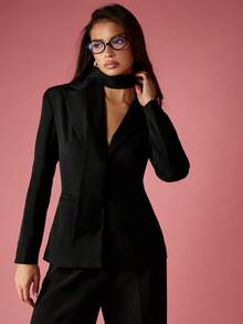 MISSGUIDED Professioneller Blazer mit Krawatte, Büroarbeit Business Anzug Jacke, formell, maßgeschneidert, schlanker Schnitt, modern, elegant, langärmlig, Berufskleidung, Herbst-Winter-Mode - Schwarz - Übersicht 3