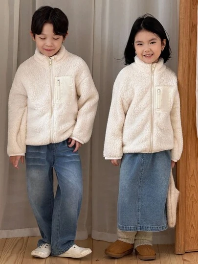 Genkimix Kids 小男孩可爱口袋装饰纯色夹克