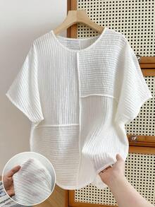 INAWLY 纯色蝙蝠袖休闲宽松夏季T恤 - 白色 - 查看 1