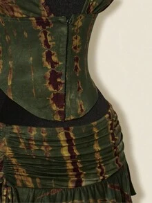 SHEIN ICON 女士扎染两件套，嬉皮风格扎染低胸超迷你裙，两件超低腰套装 - 軍綠色 - 查看 12