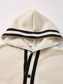 SHEIN Casuvi Kids 1 Set Teenage Boys Casual Minimalist Style Beige & Black Hoodie Sweatshirt With Black Pants, Regular Thickness, Everyday Wear, Autumn Fall Winter