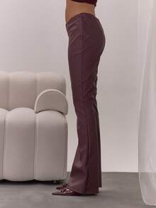 MUSERA 不对称腰线喇叭裤，优雅性感，适合夜晚外出、秋季度假、叠穿、冬季派对和感恩节等场合。 - 中紫紅色 - 查看 3