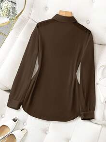 Franclia Camisa minimalista transparente de color sólido con cuello vuelto - Marrón - Ver 2