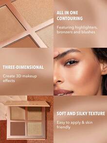 SHEGLAM 3D Pro Face Palette-Dune 四色輪廓腮紅盤 持久度高顯色度防汗閃光古銅色輪廓自然啞光輪廓輪廓和古銅色 品牌 美容 化妝 化妝品 適合女性與女孩 完美搭配冬季 Y2K 時尚 流行 生日禮物 假期 派對準備就緒 最佳顏色