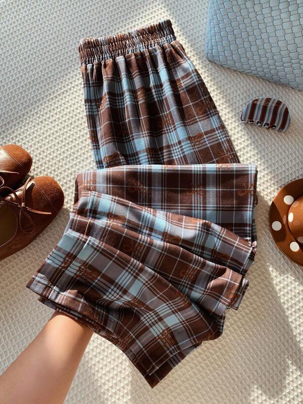 Comfortcana 女式休闲日常格子松紧腰宽松运动裤