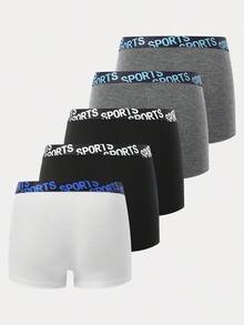 5件装 青少年男孩运动休闲拼色字母松紧腰内裤 - 白色 - 查看 2