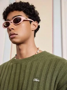 SWAVVY 男士长袖字母数字图案休闲毛衣，秋冬 - 軍綠色 - 查看 5