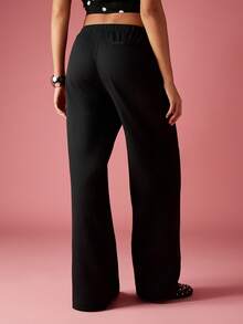 MISSGUIDED Wide Leg Palazzo Pants High Waist Casual Loose Fit Retro Elegant Evening Party Office Spring Summer Fall Fashion - Black - View 2