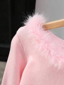 Franclia Women's Elegant Patchwork Fur Collar Sweater Fall Winter Cloth For Women - Pink - View 5