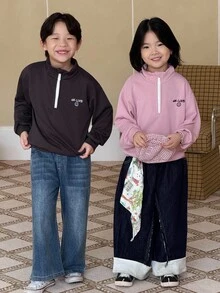 Genkimix Kids 男童宽松刺绣字母卫衣，深灰色 - 灰色 - 查看 5