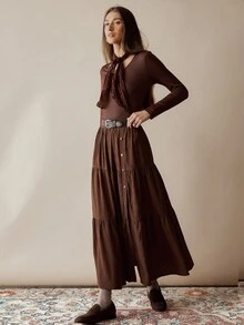 Chiquease Women's Knit Long Sleeve Bodycon 2 Pieces Set, Women's Brown 2 Pieces Set Fall Cloth For Women - Coffee Brown - View 4