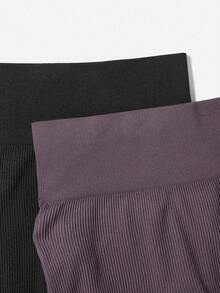 Easithlete 2 条装女式罗纹紧身裤 - 高腰收腹提臀修身瑜伽裤，适合健身、运动、跑步、骑行、瑜伽、泡菜球运动，休闲两件套紧身裤套装，无缝紧身裤瑜伽裤套装 - 彩色 - 查看 8